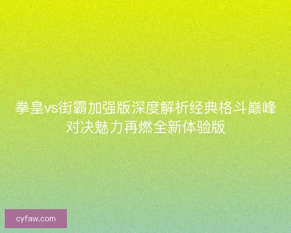 拳皇vs街霸加强版深度解析经典格斗巅峰对决魅力再燃全新体验版