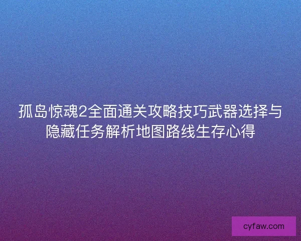 孤岛惊魂2全面通关攻略技巧武器选择与隐藏任务解析地图路线生存心得